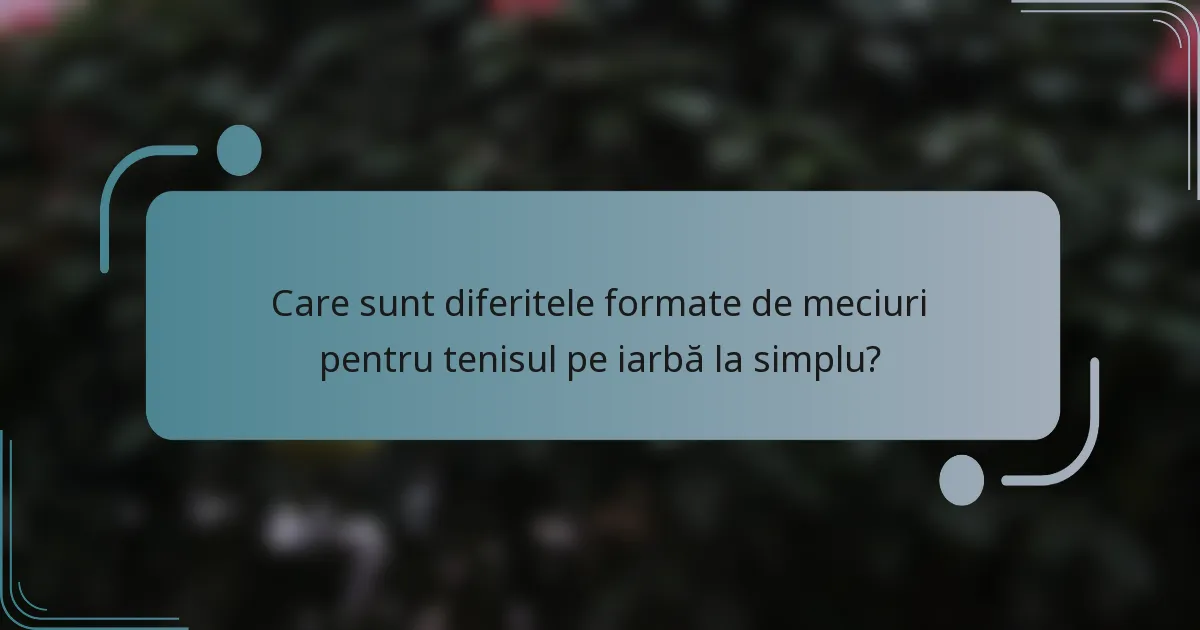 Care sunt diferitele formate de meciuri pentru tenisul pe iarbă la simplu?
